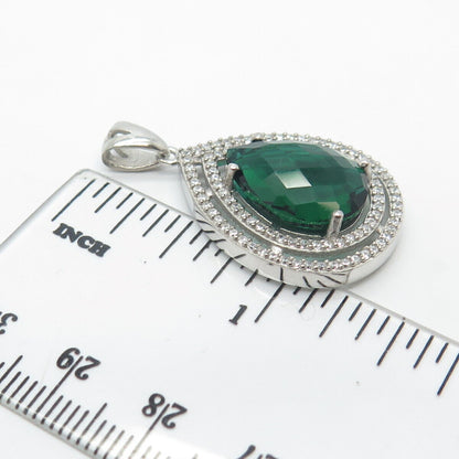 925 Sterling Silver White & Green C Z Drop Pendant