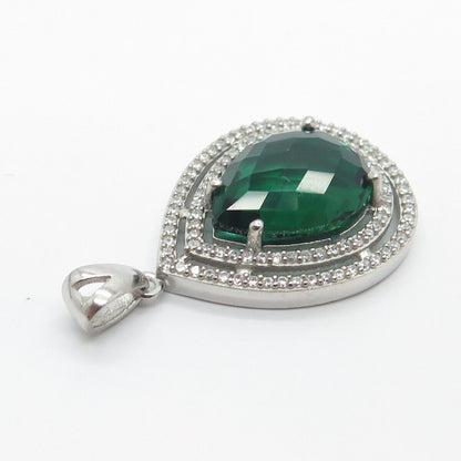 925 Sterling Silver White & Green C Z Drop Pendant