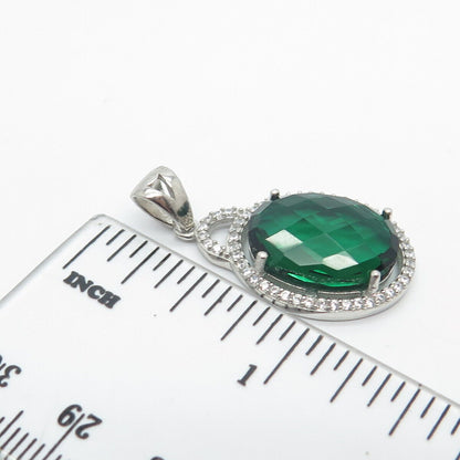 925 Sterling Silver White & Green C Z Oval Pendant