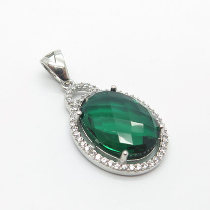 925 Sterling Silver White & Green C Z Oval Pendant