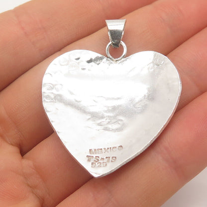 925 Sterling Silver Vintage Mexico Etched Heart Pendant