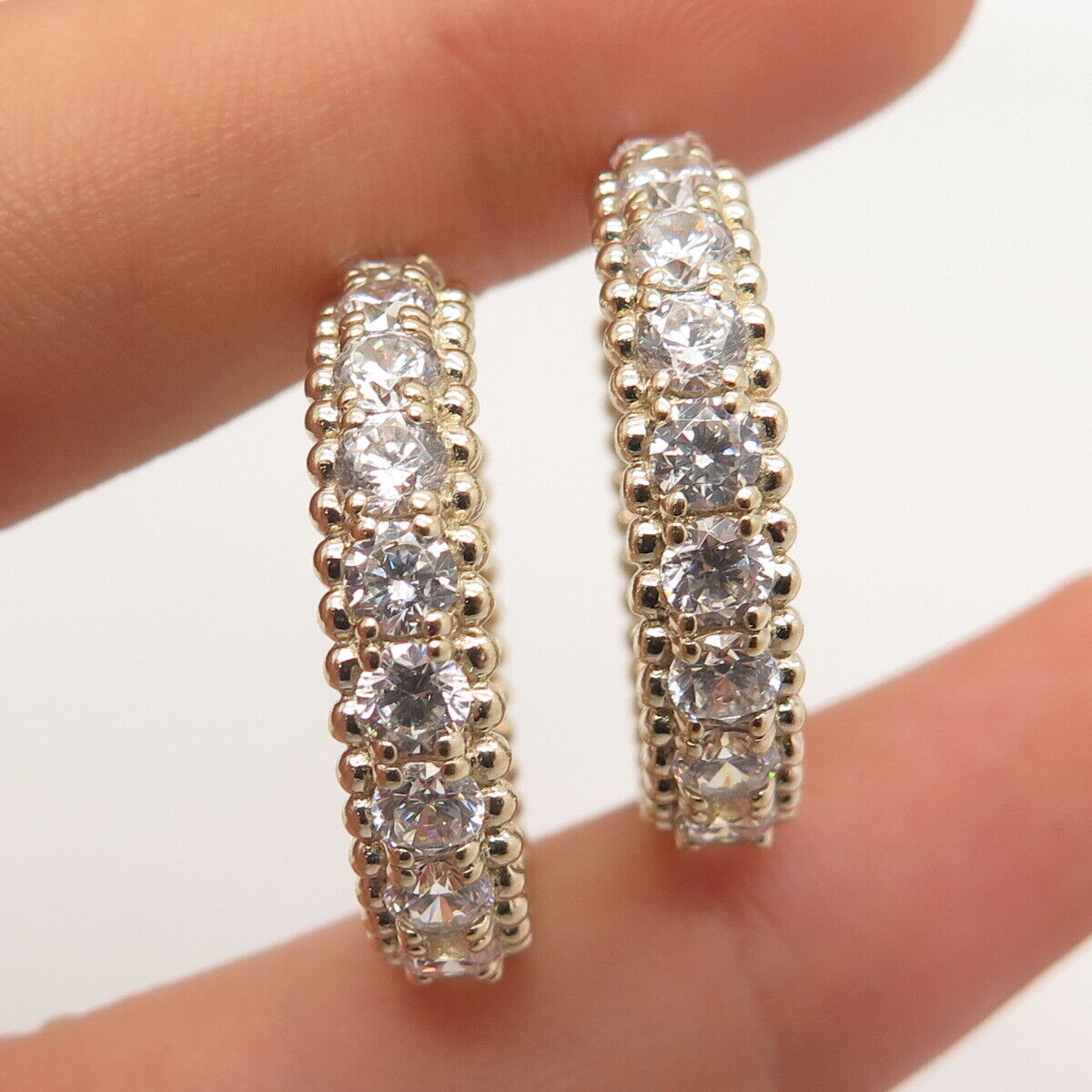 925 Sterling Silver Gold Plated Pave C Z Hinged Hoop Earrings