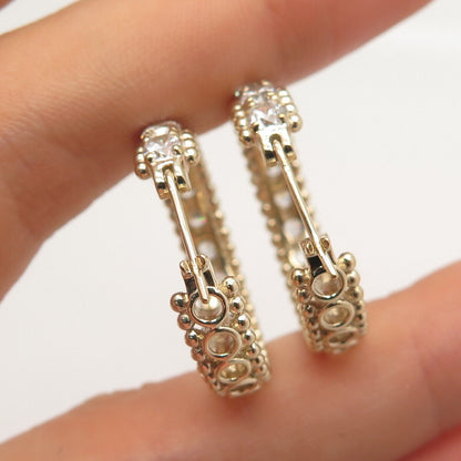 925 Sterling Silver Gold Plated Pave C Z Hinged Hoop Earrings