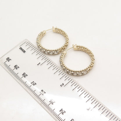 925 Sterling Silver Gold Plated Pave C Z Hinged Hoop Earrings