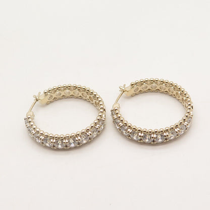 925 Sterling Silver Gold Plated Pave C Z Hinged Hoop Earrings