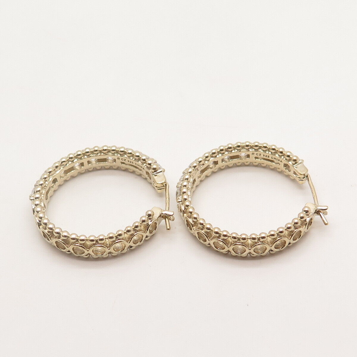 925 Sterling Silver Gold Plated Pave C Z Hinged Hoop Earrings