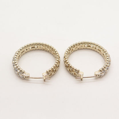 925 Sterling Silver Gold Plated Pave C Z Hinged Hoop Earrings