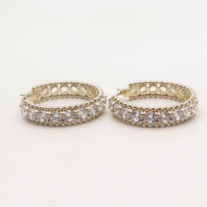 925 Sterling Silver Gold Plated Pave C Z Hinged Hoop Earrings