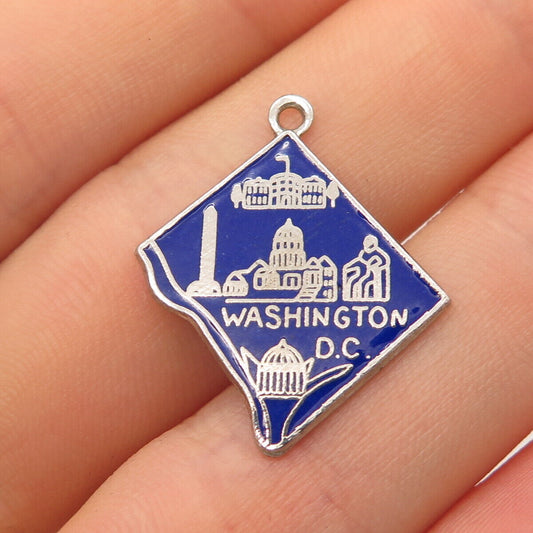 925 Sterling Silver Vintage Enamel "Washington D.C." Charm Pendant