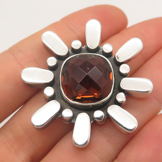 925 Sterling Silver Vintage Real Smoky Quartz Floral Slide Pendant