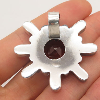 925 Sterling Silver Vintage Real Smoky Quartz Floral Slide Pendant