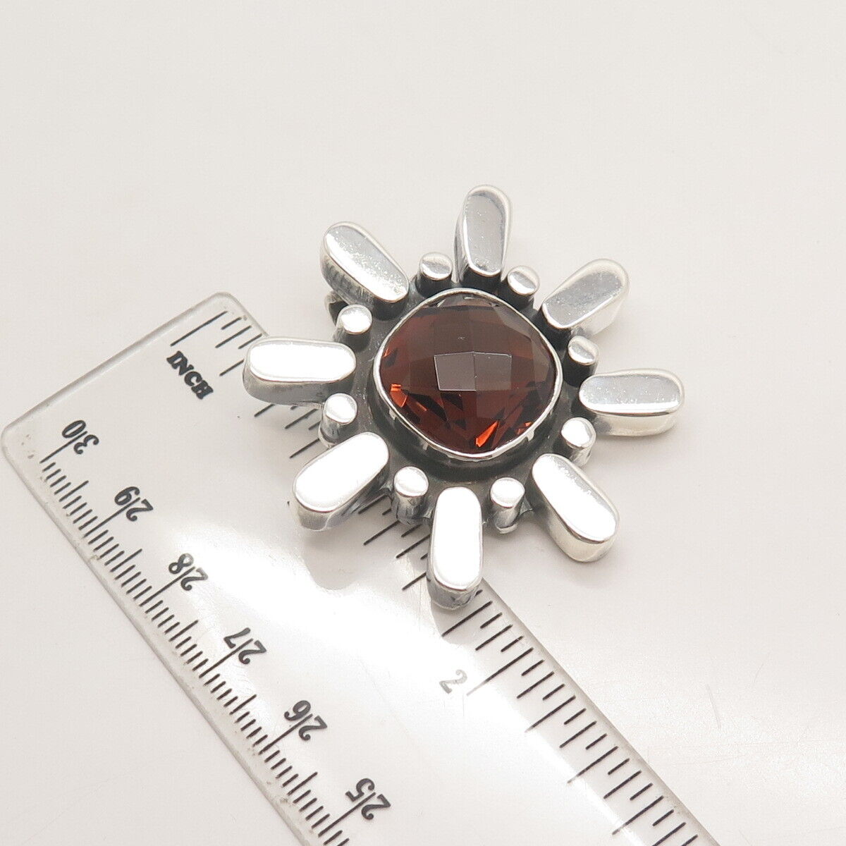 925 Sterling Silver Vintage Real Smoky Quartz Floral Slide Pendant