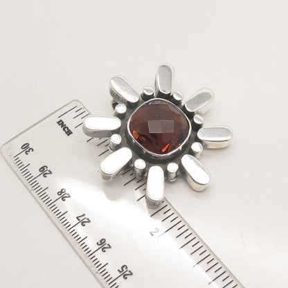 925 Sterling Silver Vintage Real Smoky Quartz Floral Slide Pendant