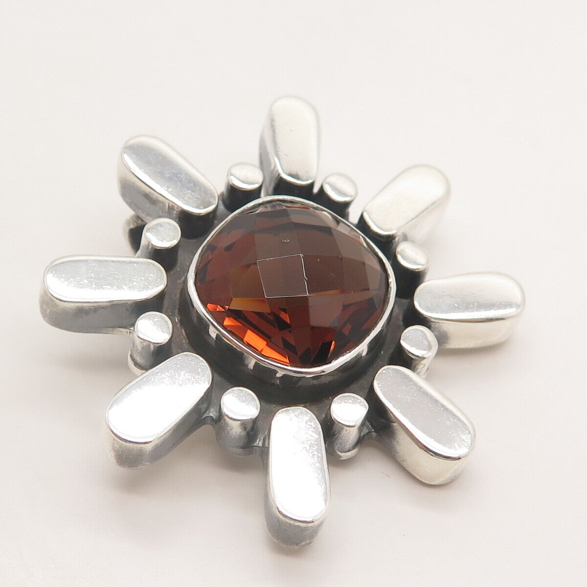 925 Sterling Silver Vintage Real Smoky Quartz Floral Slide Pendant