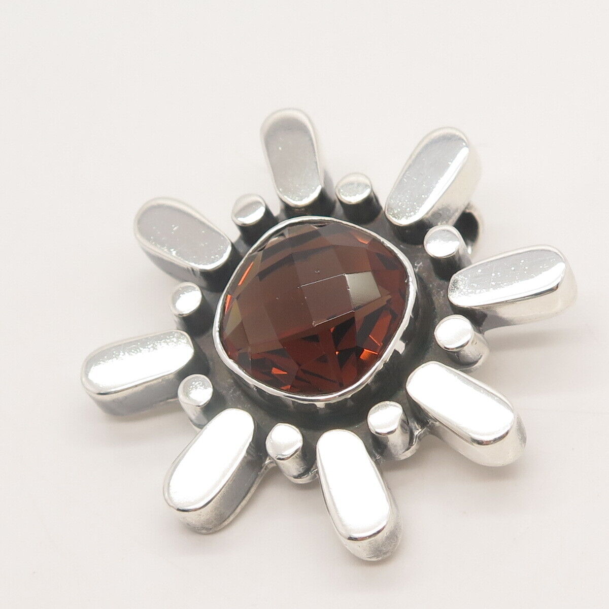 925 Sterling Silver Vintage Real Smoky Quartz Floral Slide Pendant