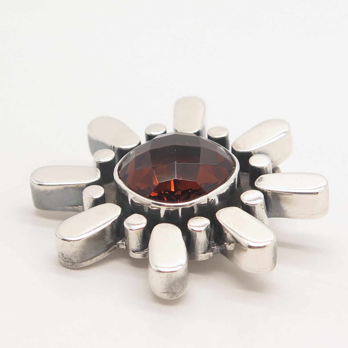 925 Sterling Silver Vintage Real Smoky Quartz Floral Slide Pendant