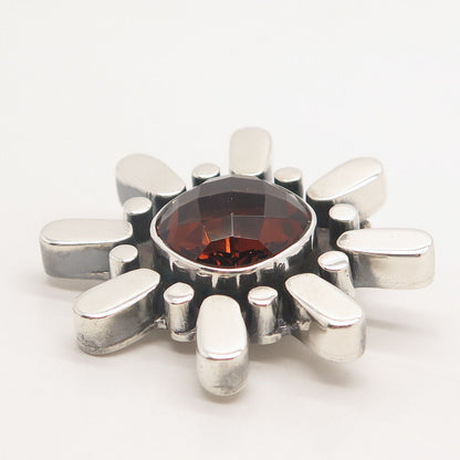 925 Sterling Silver Vintage Real Smoky Quartz Floral Slide Pendant