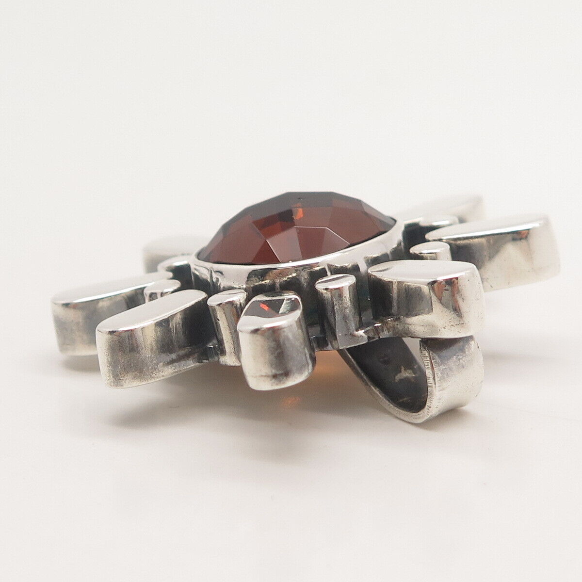 925 Sterling Silver Vintage Real Smoky Quartz Floral Slide Pendant