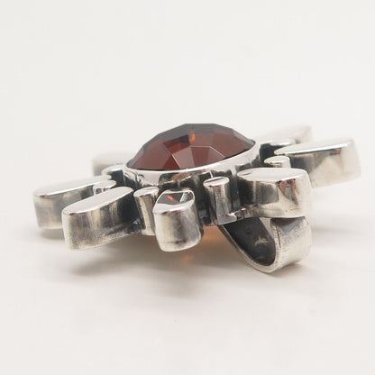 925 Sterling Silver Vintage Real Smoky Quartz Floral Slide Pendant