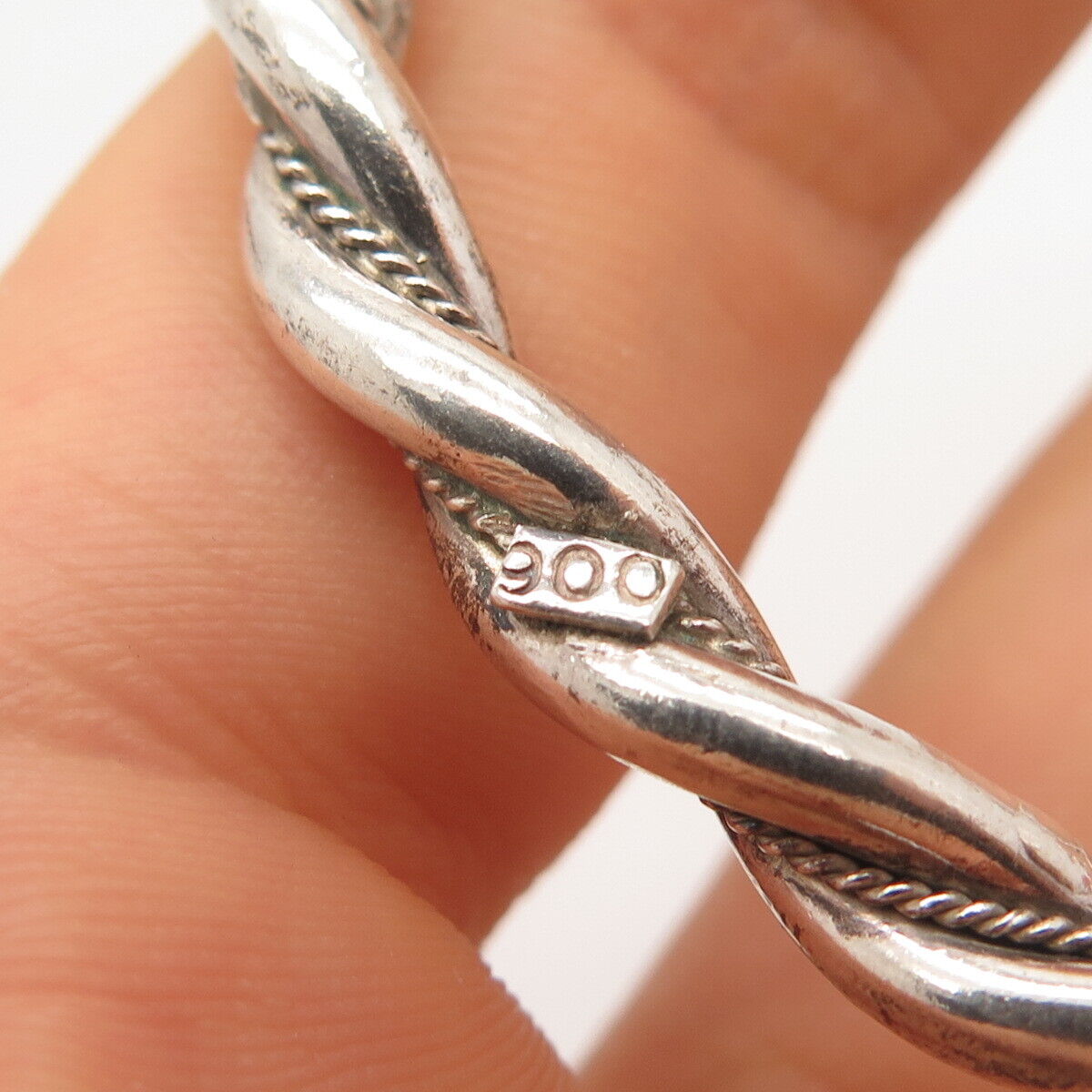 900 Silver Vintage Twisted Bangle Bracelet 7.25"