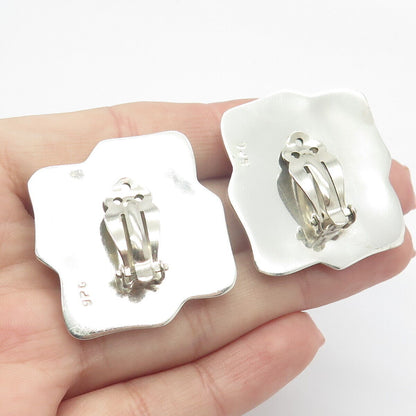 925 Sterling Silver Vintage Woven Square Clip On Earrings