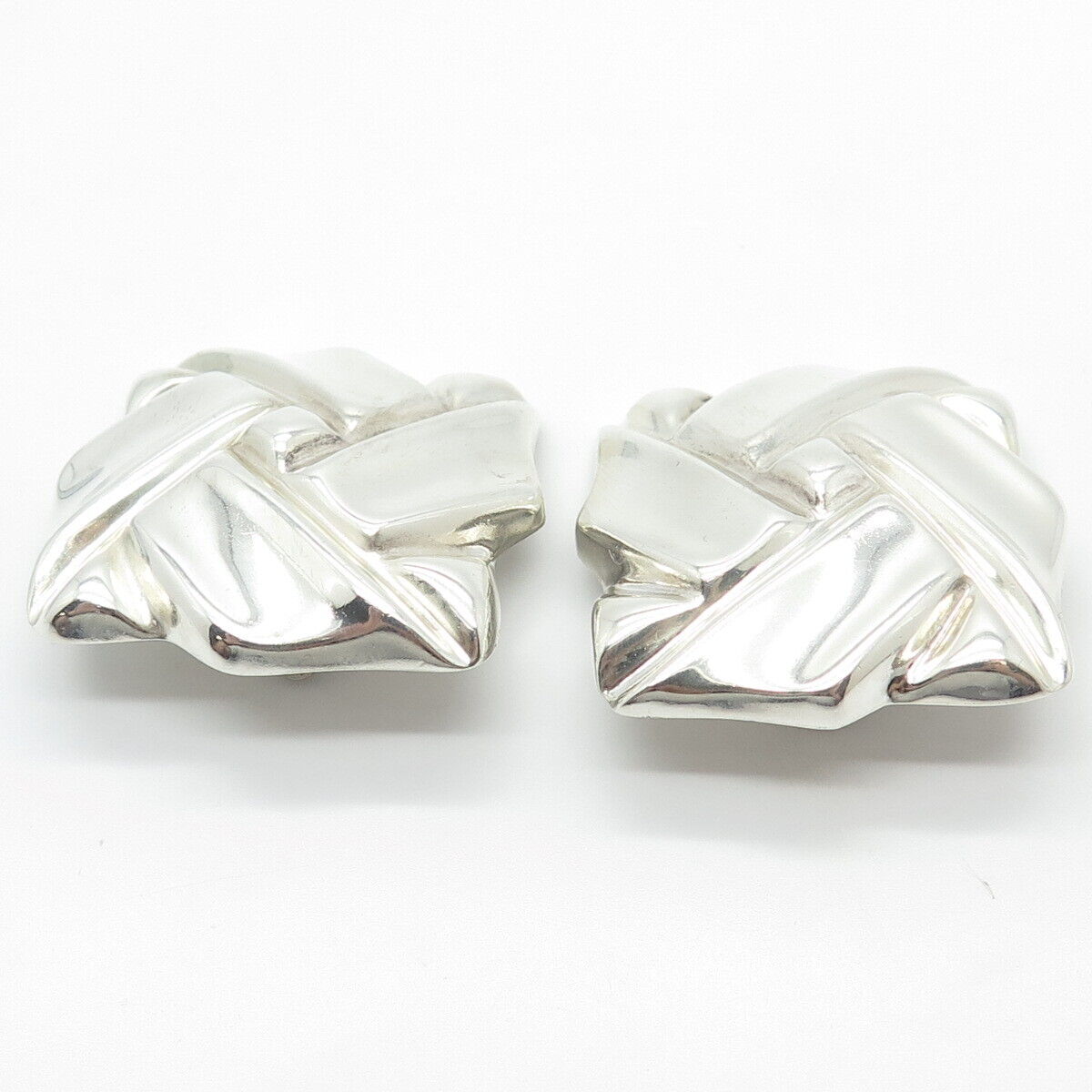 925 Sterling Silver Vintage Woven Square Clip On Earrings