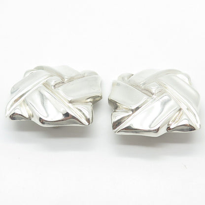 925 Sterling Silver Vintage Woven Square Clip On Earrings