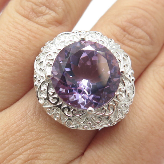 925 Sterling Silver Real Amethyst Gemstone Ornate Ring Size 7.75