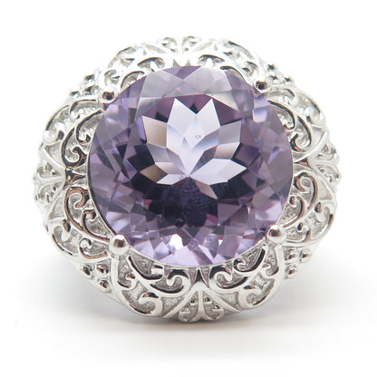 925 Sterling Silver Real Amethyst Gemstone Ornate Ring Size 7.75