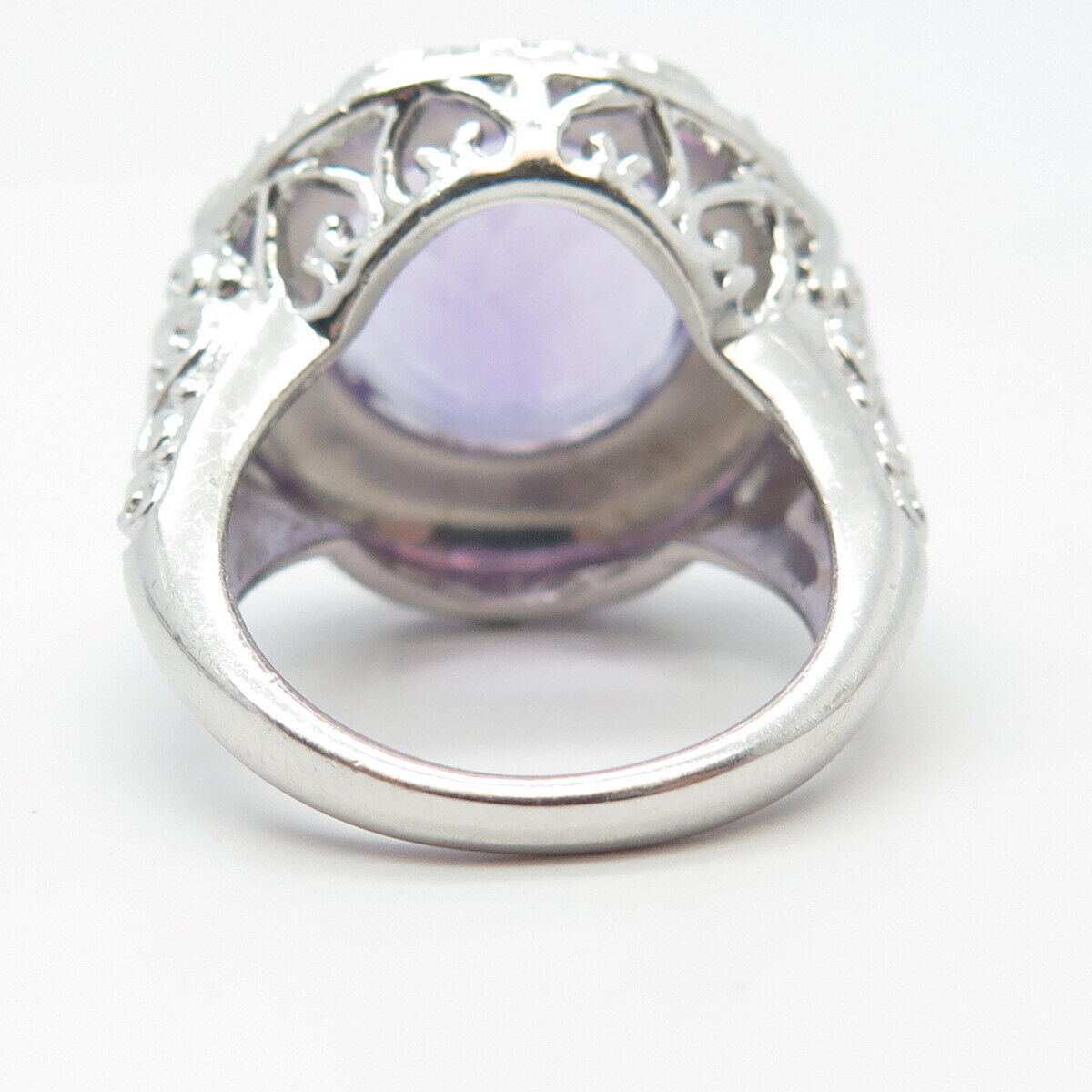 925 Sterling Silver Real Amethyst Gemstone Ornate Ring Size 7.75