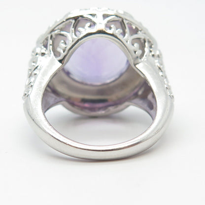 925 Sterling Silver Real Amethyst Gemstone Ornate Ring Size 7.75