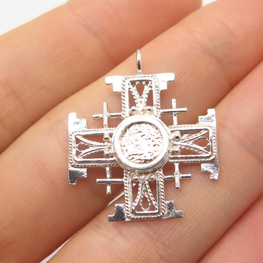 925 Sterling Silver Vintage Israel Religious Cross Pendant