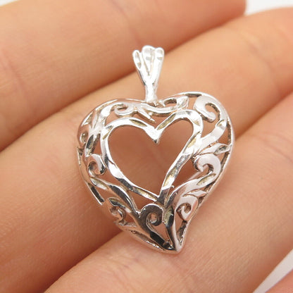 925 Sterling Silver Vintage Ornate Heart Pendant