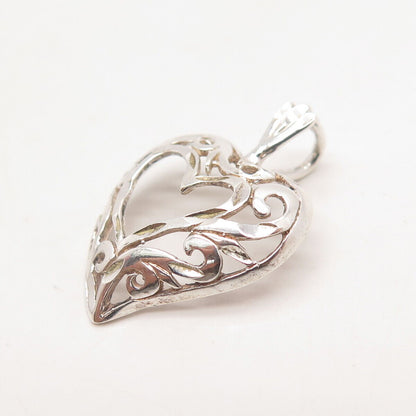 925 Sterling Silver Vintage Ornate Heart Pendant