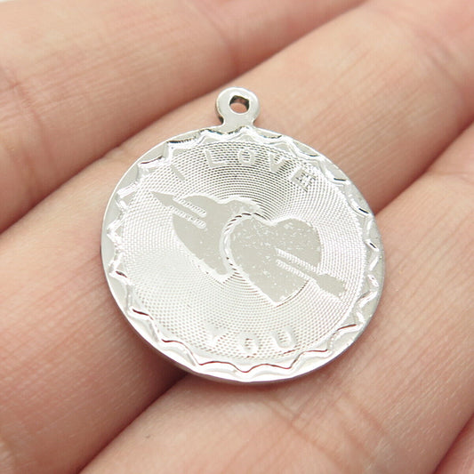 925 Sterling Silver Vintage "I Love You" Round Pendant