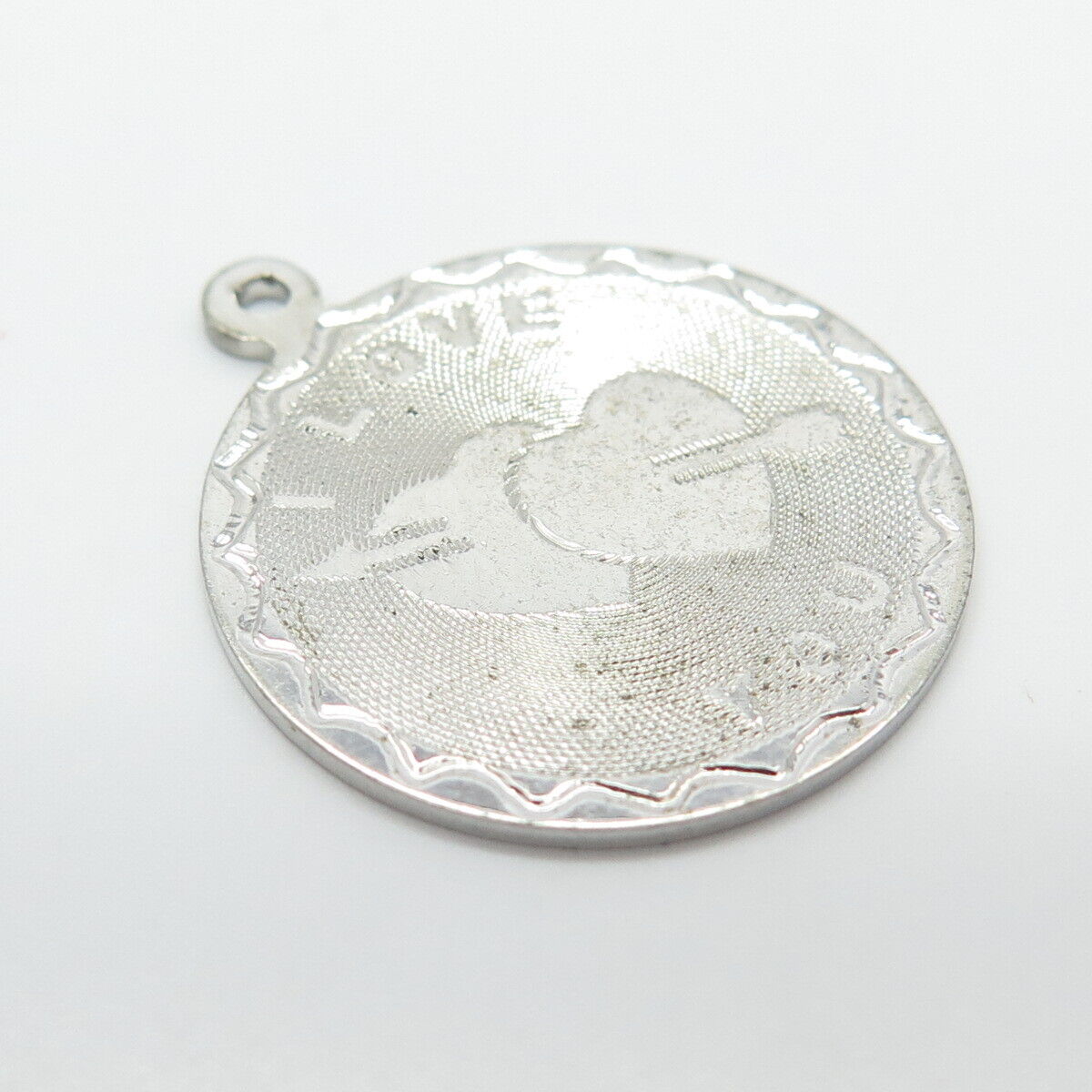 925 Sterling Silver Vintage "I Love You" Round Pendant