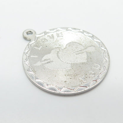 925 Sterling Silver Vintage "I Love You" Round Pendant