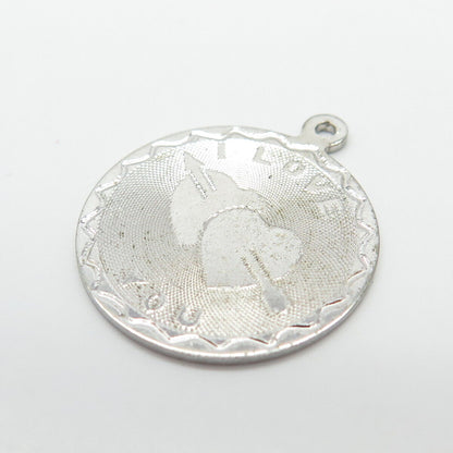 925 Sterling Silver Vintage "I Love You" Round Pendant