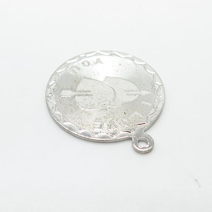 925 Sterling Silver Vintage "I Love You" Round Pendant