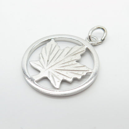 925 Sterling Silver Vintage Bond Boyd Leaf Round Pendant