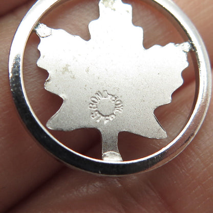 925 Sterling Silver Vintage Bond Boyd Leaf Round Pendant