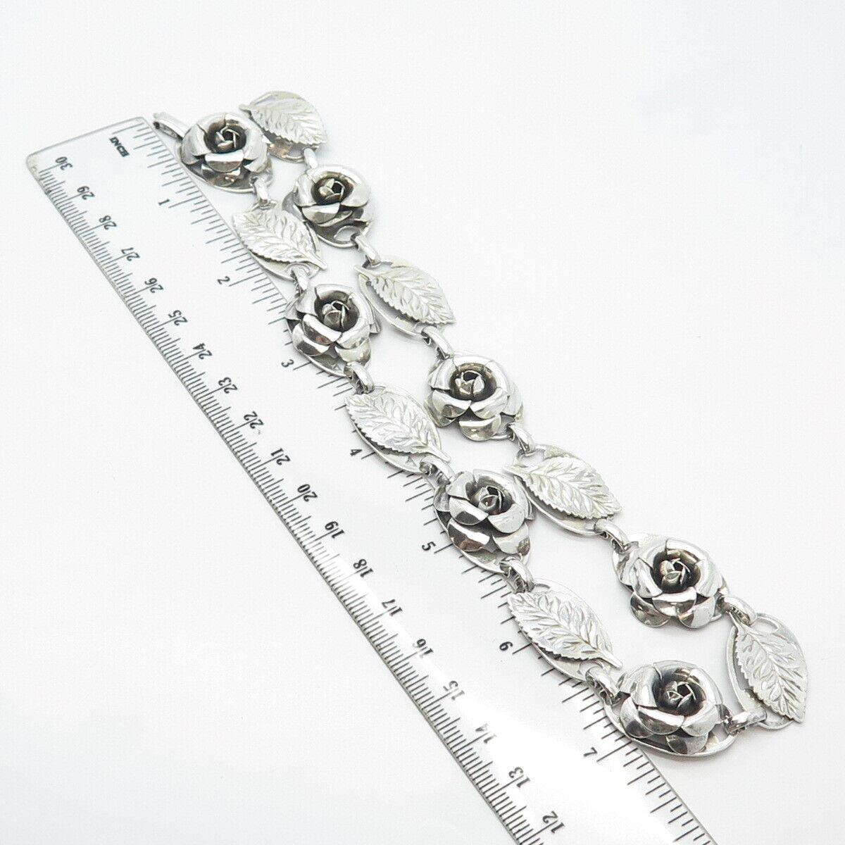 925 Sterling Silver Vintage Lang Rose & Leaf Floral Chain Necklace 16"