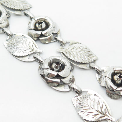925 Sterling Silver Vintage Lang Rose & Leaf Floral Chain Necklace 16"