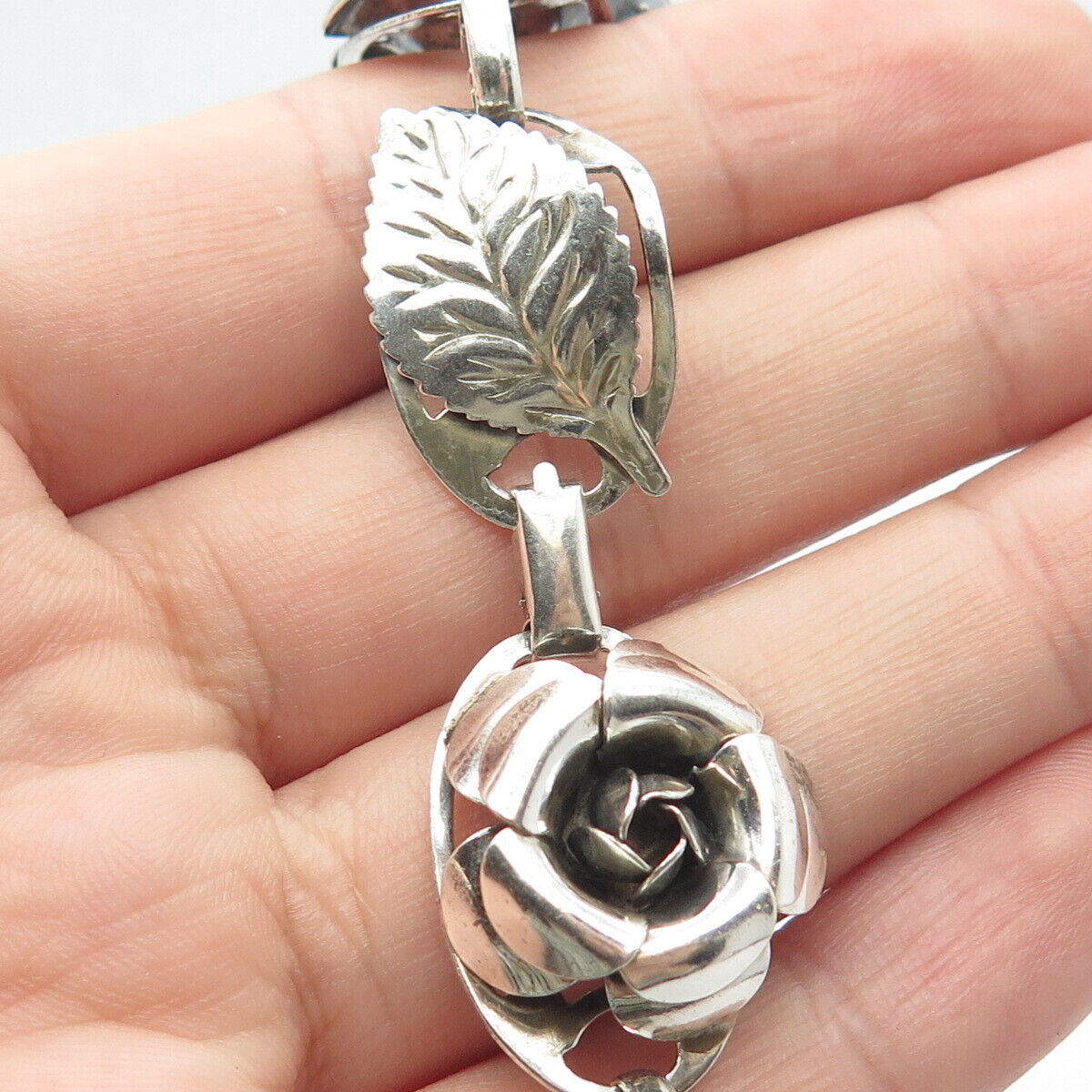 925 Sterling Silver Vintage Lang Rose & Leaf Floral Chain Necklace 16"