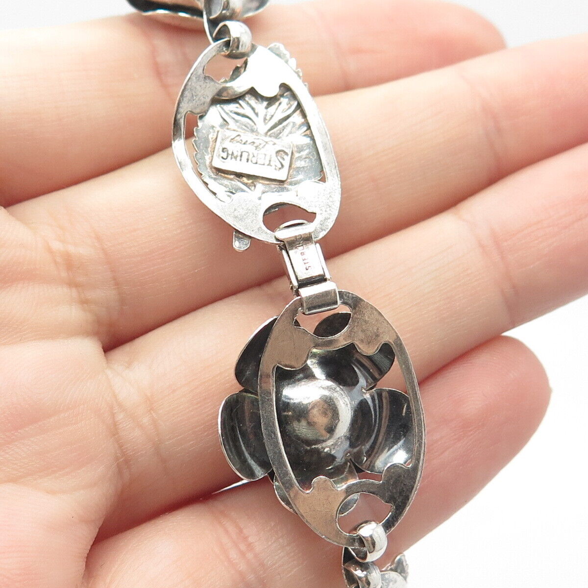 925 Sterling Silver Vintage Lang Rose & Leaf Floral Chain Necklace 16"