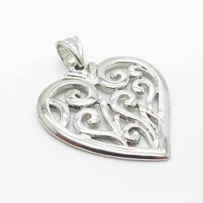 925 Sterling Silver Vintage  Swirl Heart Pendant