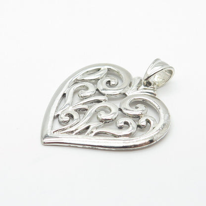 925 Sterling Silver Vintage  Swirl Heart Pendant