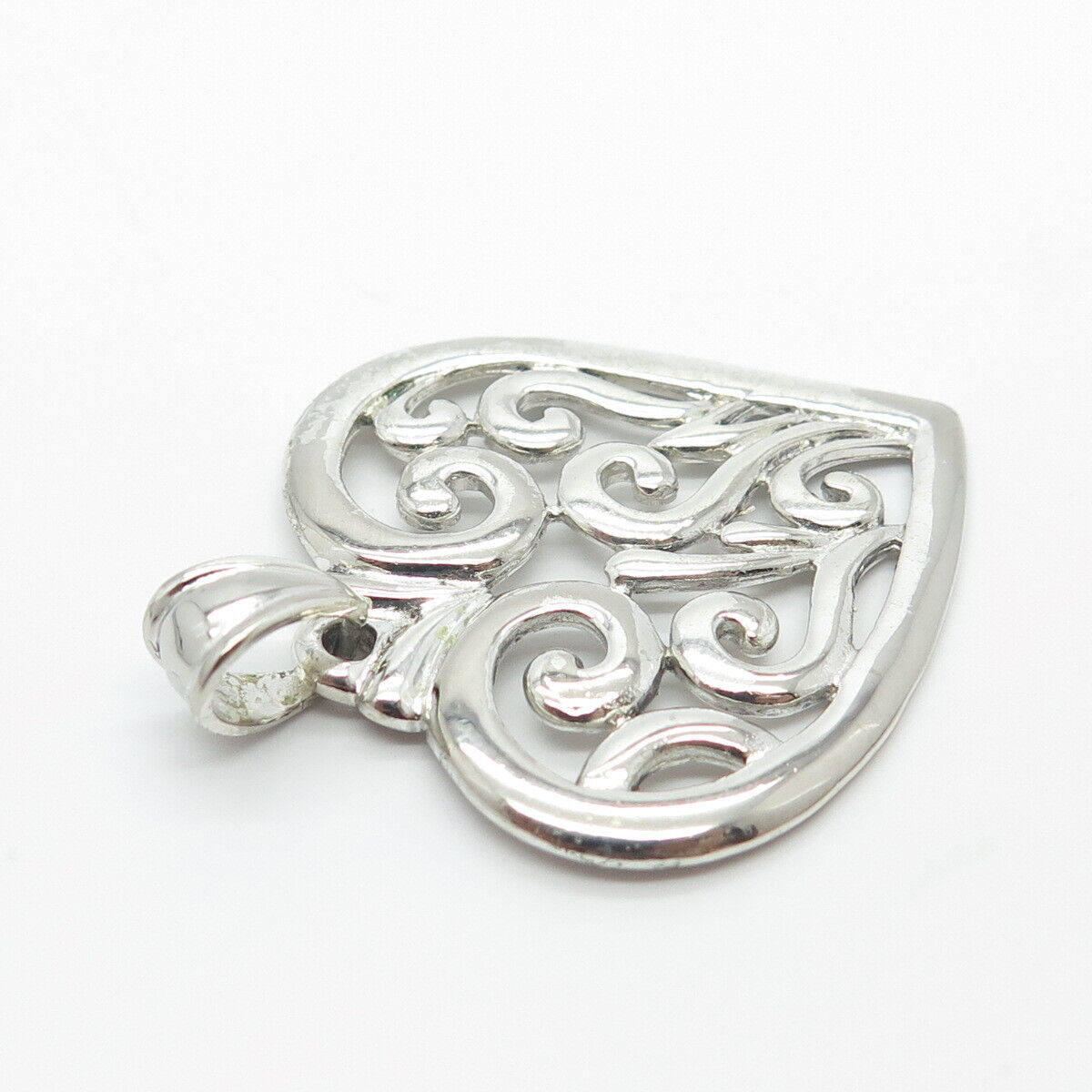 925 Sterling Silver Vintage  Swirl Heart Pendant