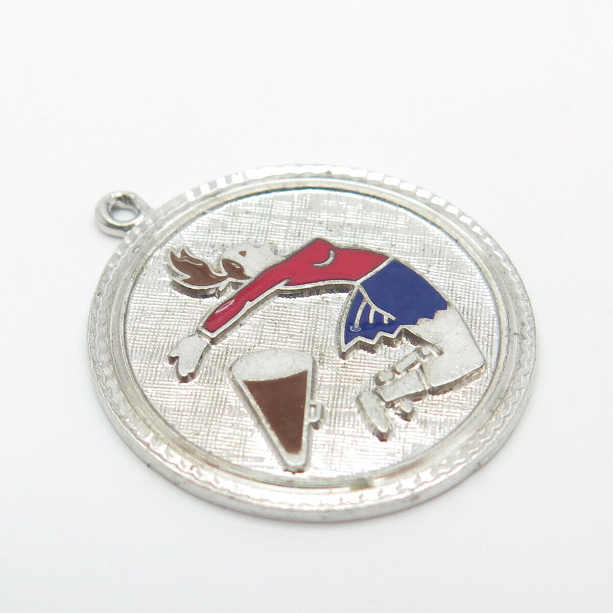 925 Sterling Silver Vintage Enamel Griffith & Sons Cheerleader Megaphone Pendant