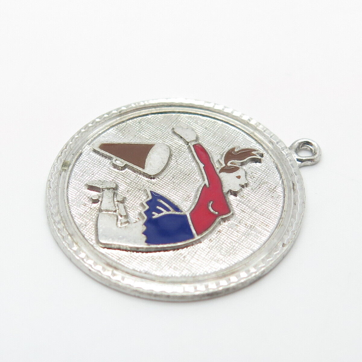 925 Sterling Silver Vintage Enamel Griffith & Sons Cheerleader Megaphone Pendant